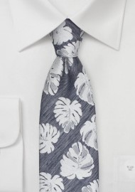Tropical Leaf Pattern Tie in Gray