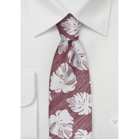 Monstera Leaf Pattern Tie in Red