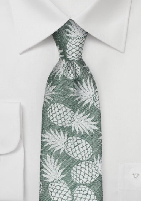 Ivy Green Summer Tie with Pineapple Pattern