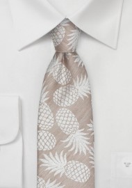 Tan Colored Linen Tie with Pineapple Design