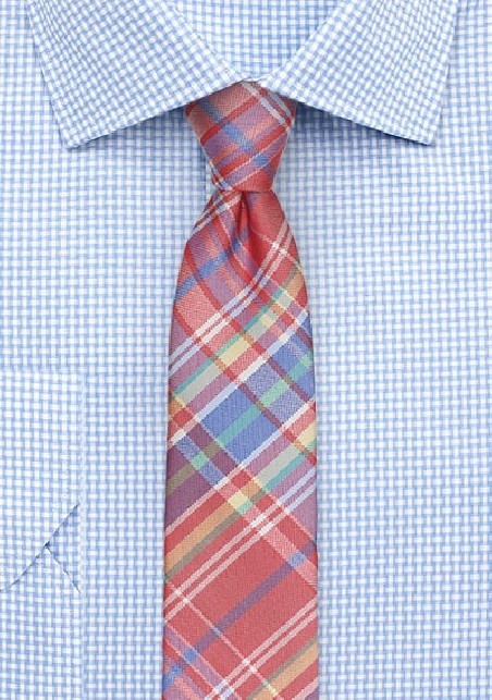 Colorful Madras Skinny Tie in Reds