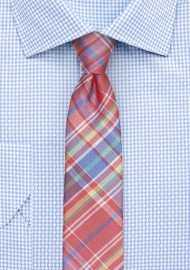 Colorful Madras Skinny Tie in Reds