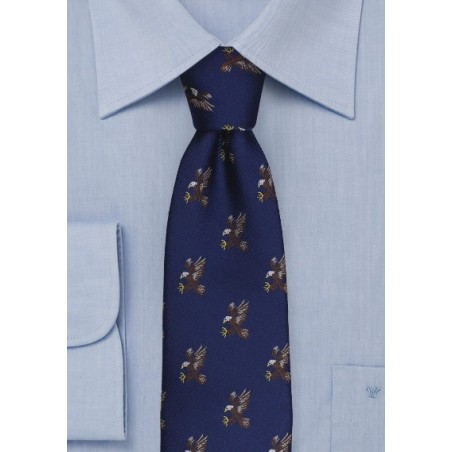 Flying Bald Eagles Pattern Tie in Navy Blue