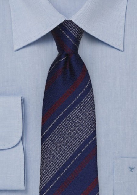 Retro Textured Striped Tie in Navy