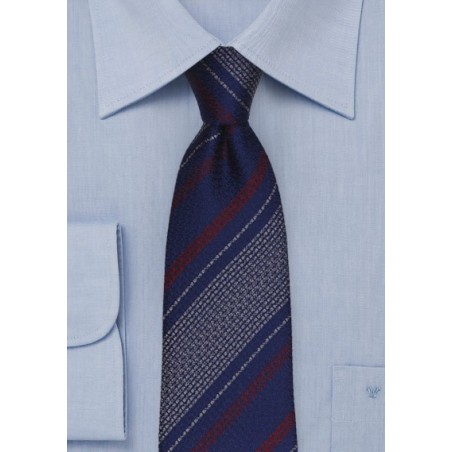 Retro Textured Striped Tie in Navy