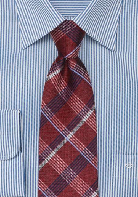 Plaid Tie in Red and Navy
