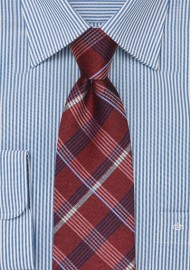 Plaid Tie in Red and Navy