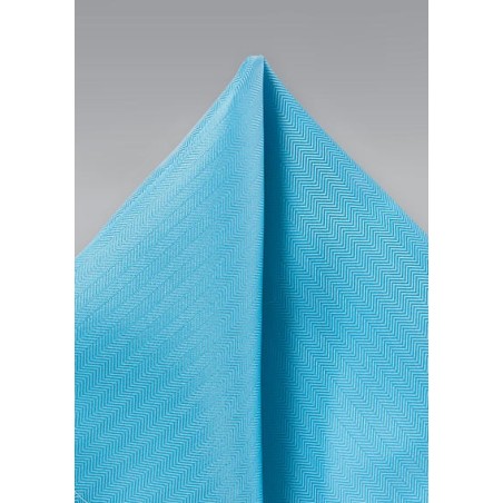 Cyan Blue Herringbone Pocket Square