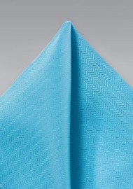 Cyan Blue Herringbone Pocket Square