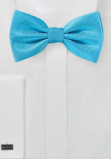 Cyan Blue Textured Bow Tie