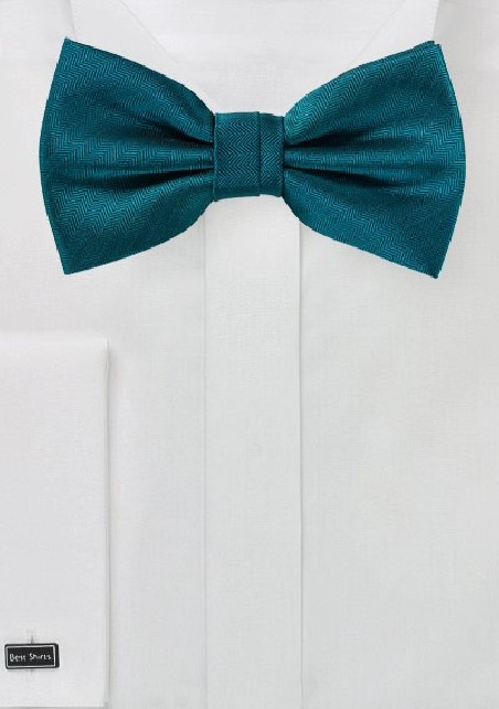 Teal Blue Herringbone Bow Tie