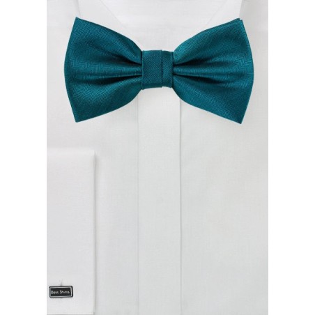 Teal Blue Herringbone Bow Tie