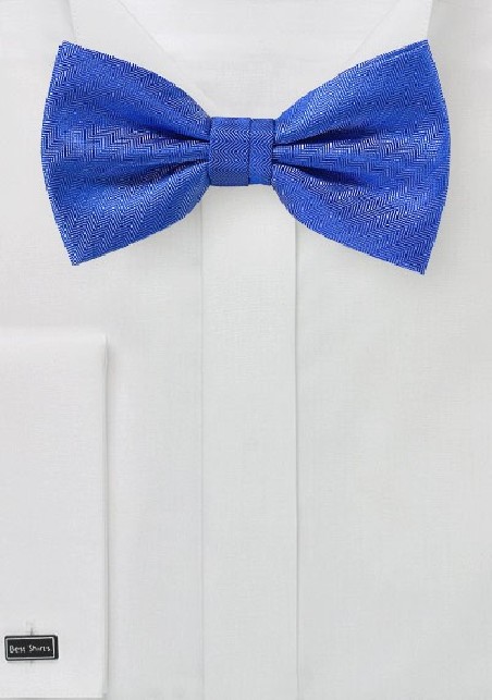 Marine Blue Herringbone Bow Tie