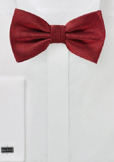 Cherry Red Herringbone Bow Tie