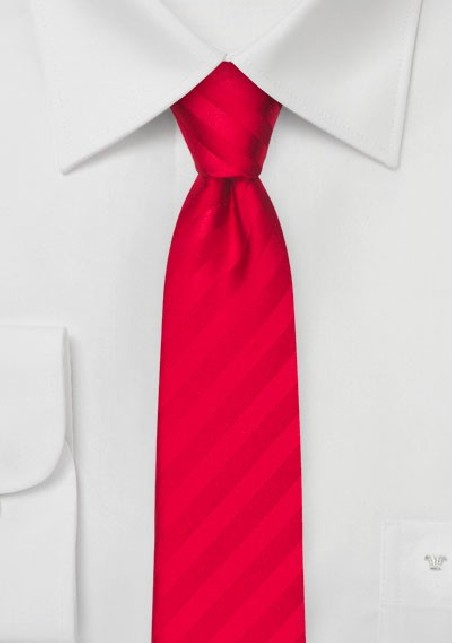 Bright Red Striped Skinny Tie