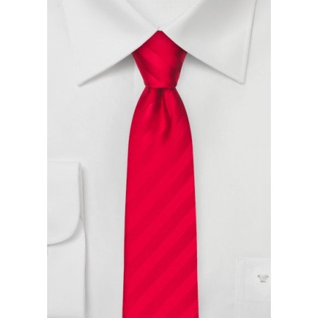 Bright Red Striped Skinny Tie