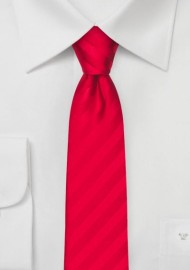 Bright Red Striped Skinny Tie
