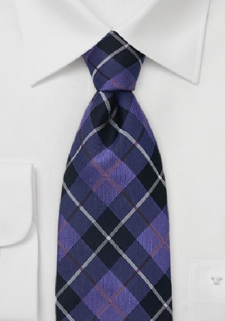 Indigo and Purple Tartan Check Tie