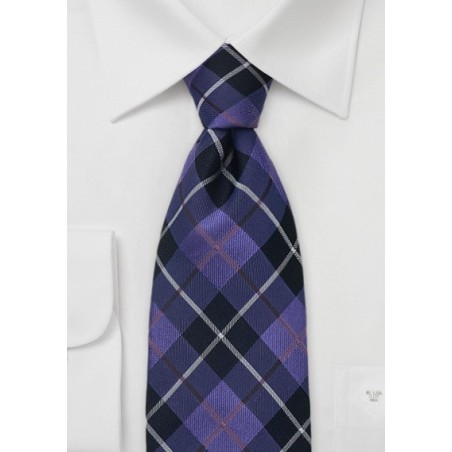Indigo and Purple Tartan Check Tie