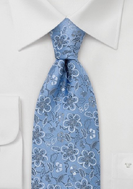 Blue Silk Tie by Chevalier With Floral Pattern