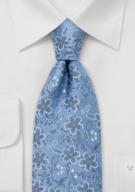 Blue Silk Tie by Chevalier With Floral Pattern