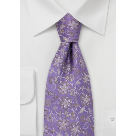 Lavender Silk Tie by Chevalier With Golden Flowers