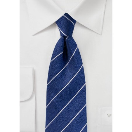 Textured Striped Silk Tie in True Blue