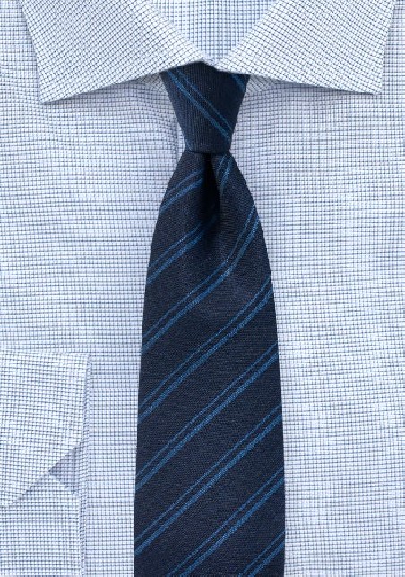 Dark Navy Stripe Tie in Wool Fabric
