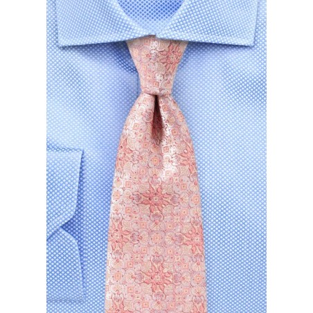 Peach Pink Medallion Weave Silk Tie