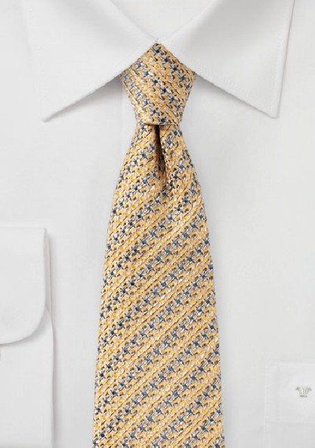 Golden Cream Designer Houndstooth Check Tie