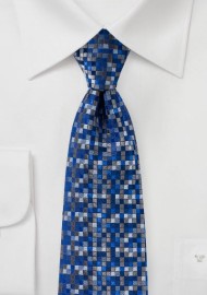 Blue and Gray Patchwork Check Tie