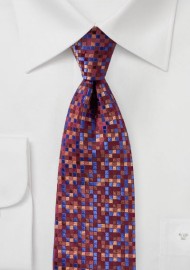 Patchwork Check Tie in Wine Red