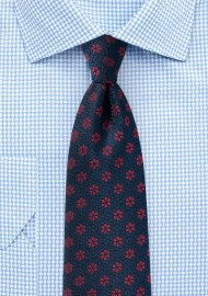 Woven Floral Tie in Midnight Blue and Merlot Red