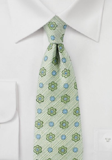 Textured Pale Green Floral Tie