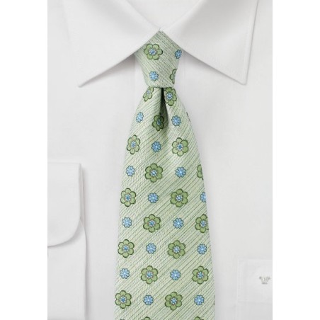 Textured Pale Green Floral Tie
