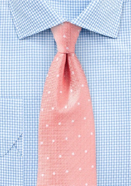 Matte Polka Dot Tie in Peach Pink