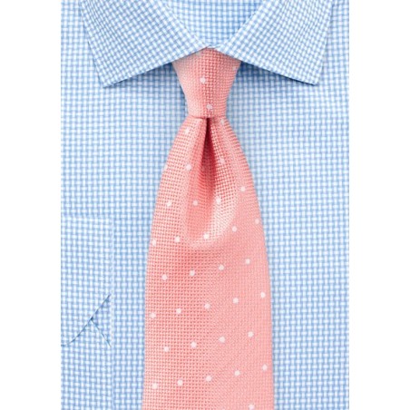Matte Polka Dot Tie in Peach Pink