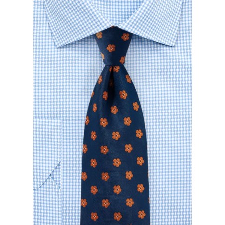 Floral Tie in Navy and Orange