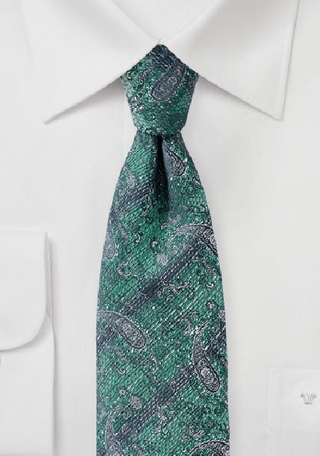 Faded Paisley Tie in Green and Gray