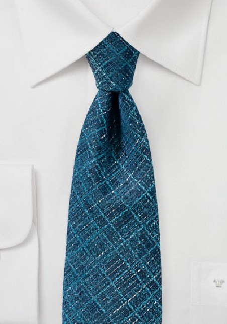 Teal Blue Textured Plaid Tie