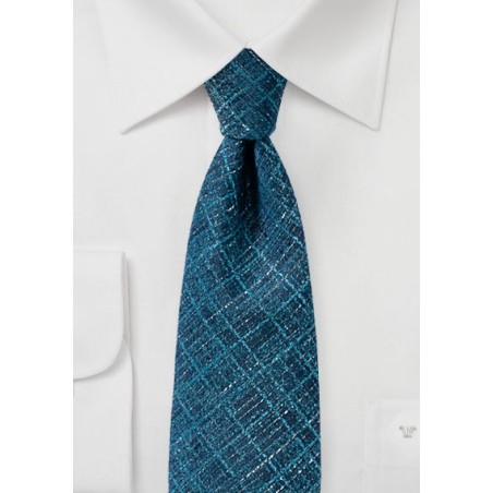 Teal Blue Textured Plaid Tie