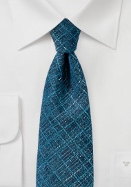 Teal Blue Textured Plaid Tie