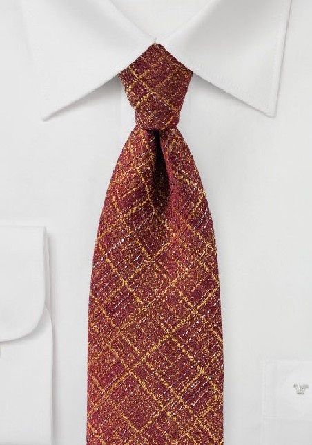 Festive Burgundy and Gold Checkered Tie