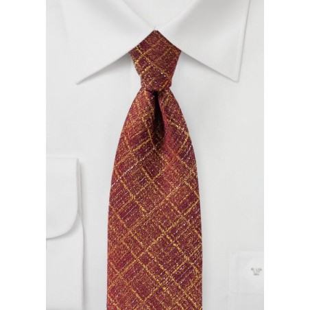 Festive Burgundy and Gold Checkered Tie