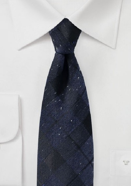 Dark Navy Tartan Plaid Tie in Cotton