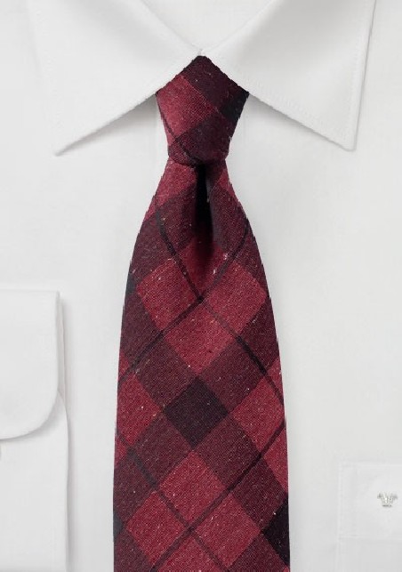 Wine Red Tartan Plaid Tie in Cotton