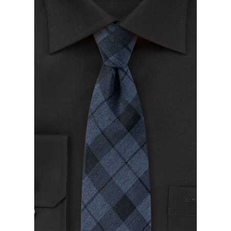 Slate Blue Tartan Plaid Cotton Tie