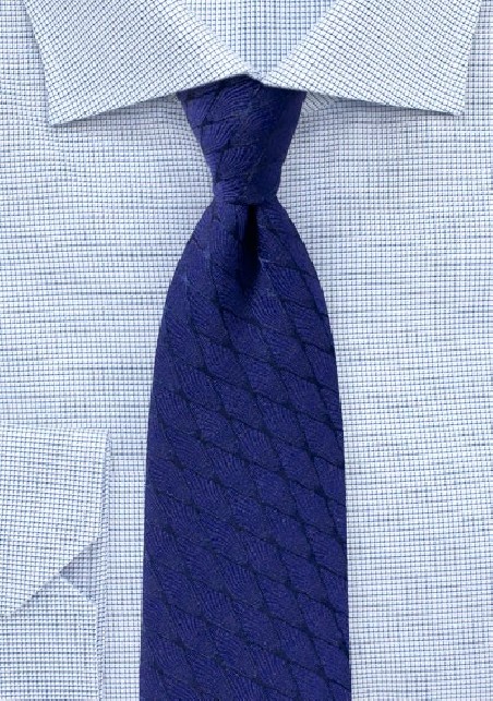 Royal Blue Wool Blend Tie with Rhombus Pattern