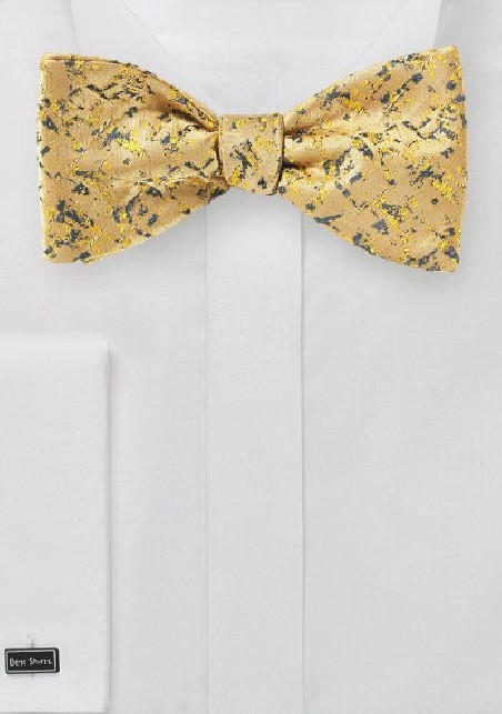Bright Gold Bow Tie with Abstract Design