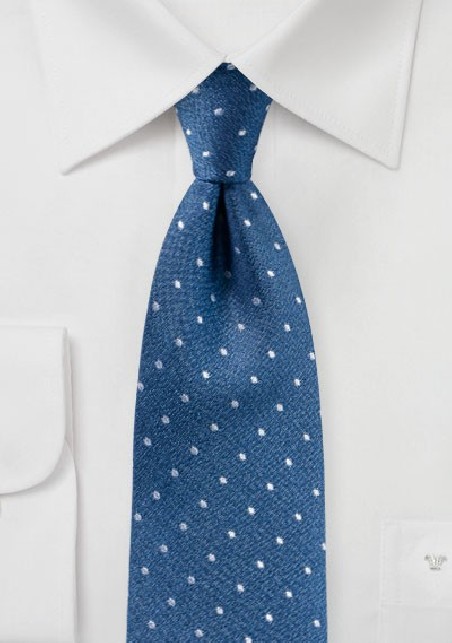 Matte Woven Silk Polka Dot Tie in Blue